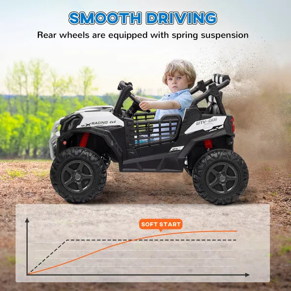 Qaba 2 Seater 24V Kids Electric Car with Remote Control, 3 Speed, LED Lights, Music, Horn, Spring Suspension, Slow Start, White - product image 6