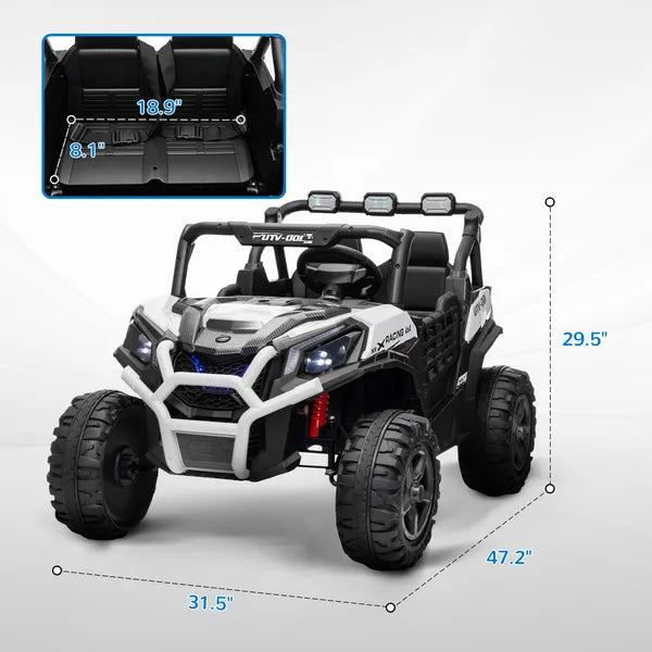 Qaba 2 Seater 24V Kids Electric Car with Remote Control, 3 Speed, LED Lights, Music, Horn, Spring Suspension, Slow Start, White - product image 3