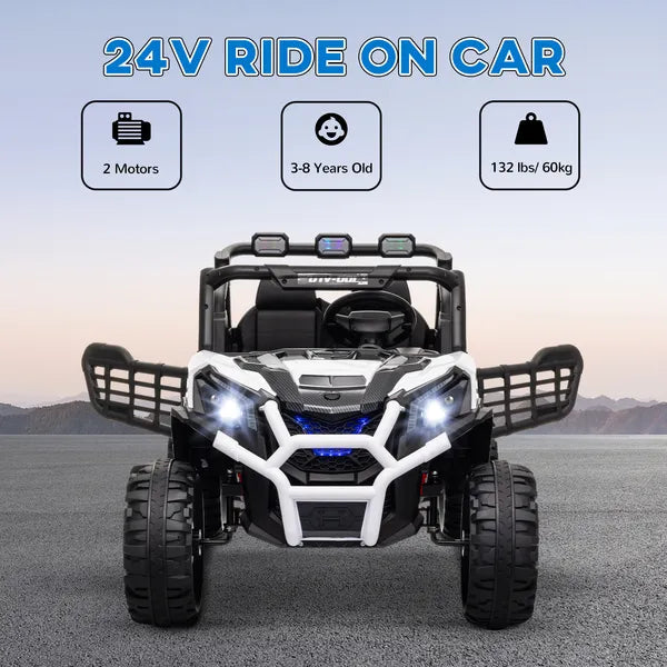 Qaba 2 Seater 24V Kids Electric Car with Remote Control, 3 Speed, LED Lights, Music, Horn, Spring Suspension, Slow Start, White - product image 4