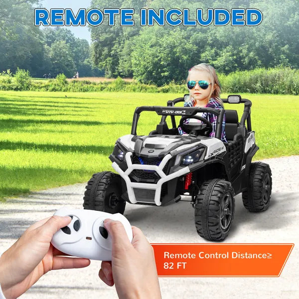 Qaba 2 Seater 24V Kids Electric Car with Remote Control, 3 Speed, LED Lights, Music, Horn, Spring Suspension, Slow Start, White - product image 8
