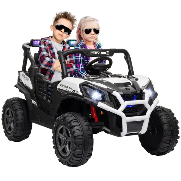 Qaba 2 Seater 24V Kids Electric Car with Remote Control, 3 Speed, LED Lights, Music, Horn, Spring Suspension, Slow Start, White - product image 11