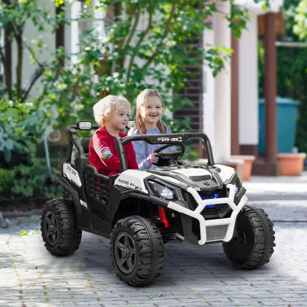 Qaba 2 Seater 24V Kids Electric Car with Remote Control, 3 Speed, LED Lights, Music, Horn, Spring Suspension, Slow Start, White - product image 10
