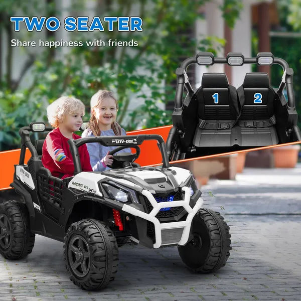 Qaba 2 Seater 24V Kids Electric Car with Remote Control, 3 Speed, LED Lights, Music, Horn, Spring Suspension, Slow Start, White - product image 5