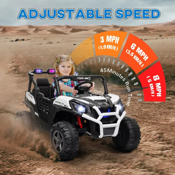 Qaba 2 Seater 24V Kids Electric Car with Remote Control, 3 Speed, LED Lights, Music, Horn, Spring Suspension, Slow Start, White - product image 7