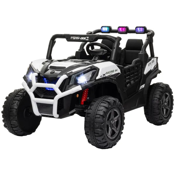 Qaba 2 Seater 24V Kids Electric Car with Remote Control, 3 Speed, LED Lights, Music, Horn, Spring Suspension, Slow Start, White - product image 1