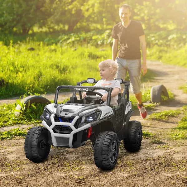 Qaba 2 Seater 24V Kids Electric Car with Remote Control, 3 Speed, LED Lights, Music, Horn, Spring Suspension, Slow Start, White - product image 2