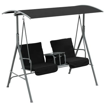 2-Seater Outdoor Porch Swing with Canopy and Table, Patio Swing Chair for Garden, Poolside, Backyard, Black - product image 1