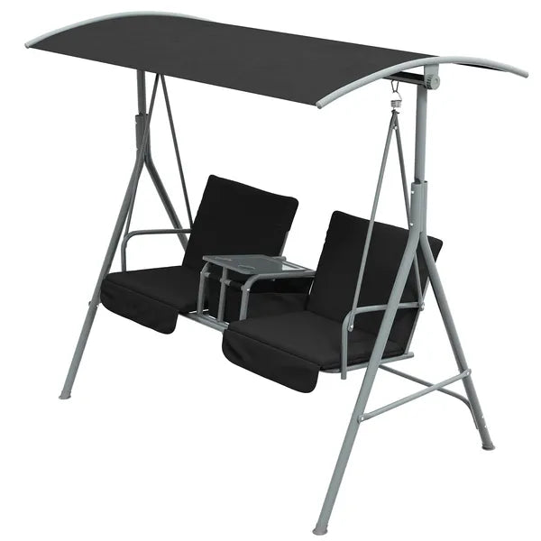 2-Seater Outdoor Porch Swing with Canopy and Table, Patio Swing Chair for Garden, Poolside, Backyard, Black - product image 11