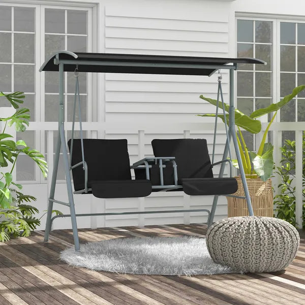 2-Seater Outdoor Porch Swing with Canopy and Table, Patio Swing Chair for Garden, Poolside, Backyard, Black - product image 10