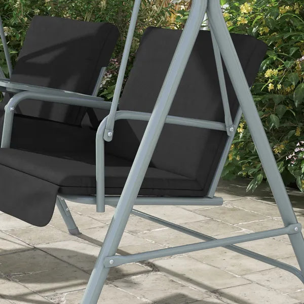 2-Seater Outdoor Porch Swing with Canopy and Table, Patio Swing Chair for Garden, Poolside, Backyard, Black - product image 8