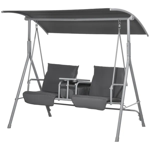 Outsunny 2-Seater Outdoor Porch Swing with Canopy and Table, Patio Swing Chair for Garden, Poolside, Backyard, Gray - product image 11