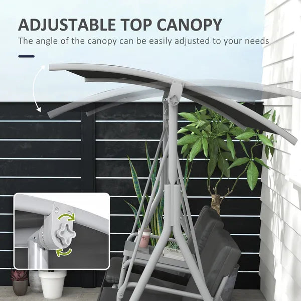Outsunny 2-Seater Outdoor Porch Swing with Canopy and Table, Patio Swing Chair for Garden, Poolside, Backyard, Gray - product image 4