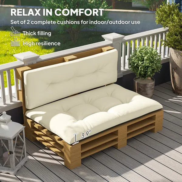 Outsunny 2 Seater Pallet Cushions Outdoor 3.9" Thick Replacement Cushions - Tufted Design for Garden, Patio, Cream White - product image 4