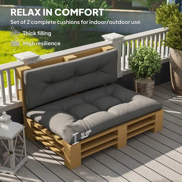 Outsunny 2 Seater Pallet Cushions Outdoor 3.9" Thick Replacement Cushions - Tufted Design for Garden, Patio, Dark Gray - product image 4