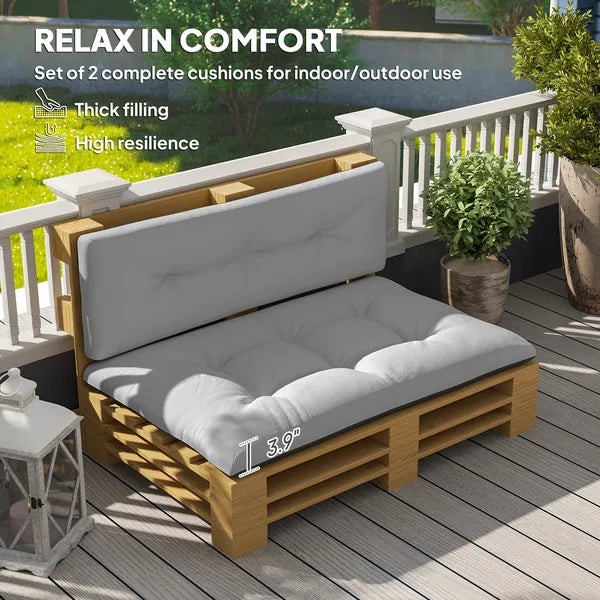 Outsunny 2 Seater Pallet Cushions Outdoor 3.9" Thick Replacement Cushions - Tufted Design for Garden, Patio, Light Gray - product image 4