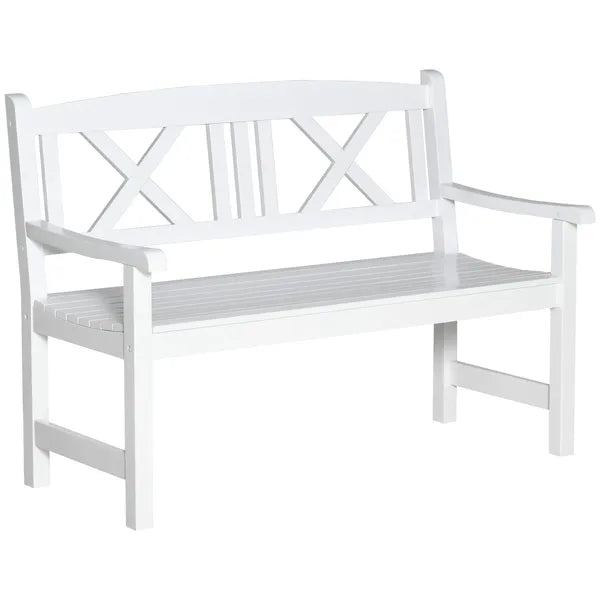 Outsunny 2-Seater Wooden Garden Bench, 4FT Outdoor Patio Loveseat with Unique X-Shape Back for Yard, Lawn, Porch, White - product image 1