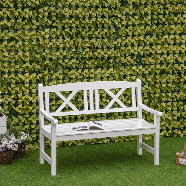 Outsunny 2-Seater Wooden Garden Bench, 4FT Outdoor Patio Loveseat with Unique X-Shape Back for Yard, Lawn, Porch, White - product image 2