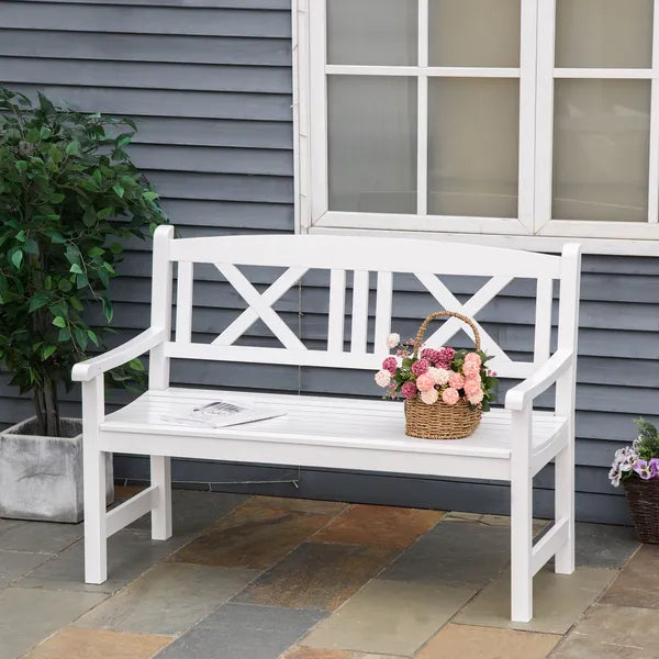 Outsunny 2-Seater Wooden Garden Bench, 4FT Outdoor Patio Loveseat with Unique X-Shape Back for Yard, Lawn, Porch, White - product image 10