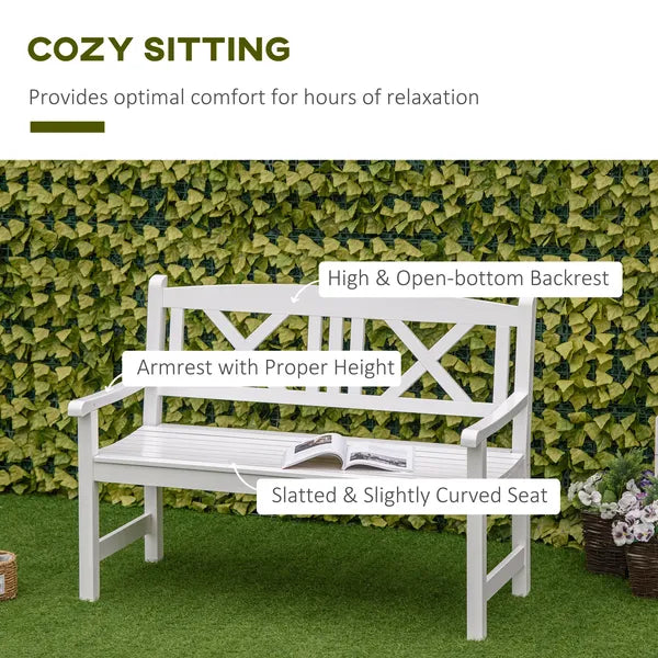 Outsunny 2-Seater Wooden Garden Bench, 4FT Outdoor Patio Loveseat with Unique X-Shape Back for Yard, Lawn, Porch, White - product image 5
