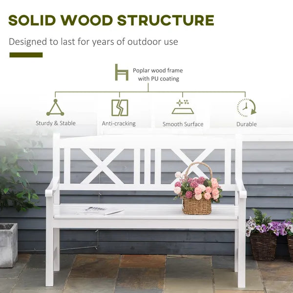 Outsunny 2-Seater Wooden Garden Bench, 4FT Outdoor Patio Loveseat with Unique X-Shape Back for Yard, Lawn, Porch, White - product image 6