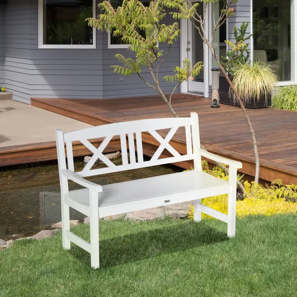 Outsunny 2-Seater Wooden Garden Bench, 4FT Outdoor Patio Loveseat with Unique X-Shape Back for Yard, Lawn, Porch, White - product image 7