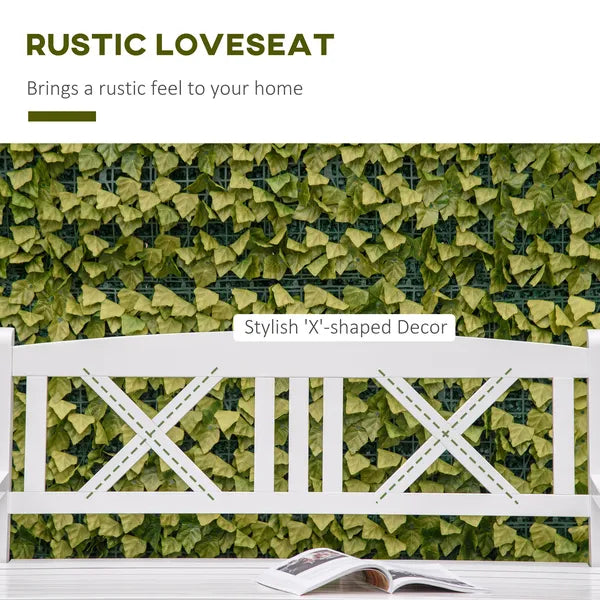 Outsunny 2-Seater Wooden Garden Bench, 4FT Outdoor Patio Loveseat with Unique X-Shape Back for Yard, Lawn, Porch, White - product image 4