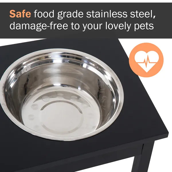 PawHut 2 Stainless Steel Pet Bowls, 23"L Durable Wooden Heavy Duty Dog Feeding Station - Black - product image 6