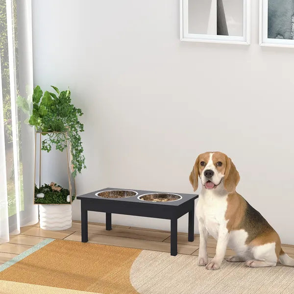 PawHut 2 Stainless Steel Pet Bowls, 23"L Durable Wooden Heavy Duty Dog Feeding Station - Black - product image 10