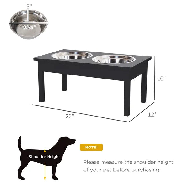 PawHut 2 Stainless Steel Pet Bowls, 23"L Durable Wooden Heavy Duty Dog Feeding Station - Black - product image 3