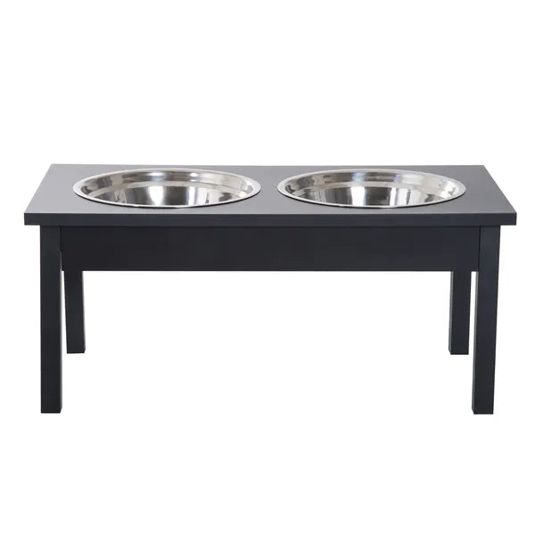 PawHut 2 Stainless Steel Pet Bowls, 23"L Durable Wooden Heavy Duty Dog Feeding Station - Black - product image 8