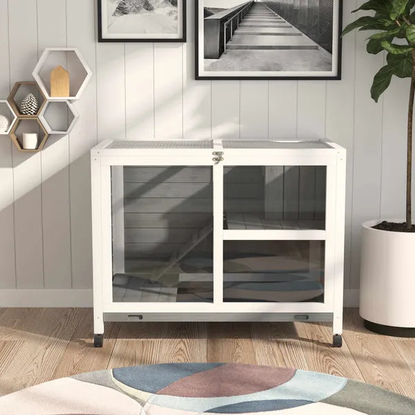 2-Story Bunny Hutch Indoor, Wooden Guinea Pig Cage with Tray, Casters, Lockable Doors, Ramp Gray - product image 10