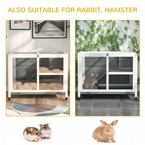 2-Story Bunny Hutch Indoor, Wooden Guinea Pig Cage with Tray, Casters, Lockable Doors, Ramp Gray - product image 7