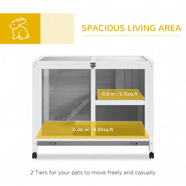 2-Story Bunny Hutch Indoor, Wooden Guinea Pig Cage with Tray, Casters, Lockable Doors, Ramp Gray - product image 4