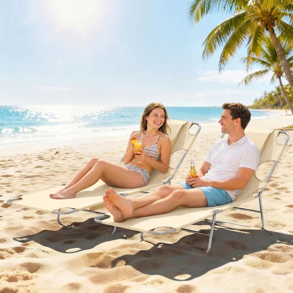 2 Tanning Chairs with Face Hole, 5-Level Adjustable Outdoor Chaise Lounge Chair with Pillow for Beach, Pool, Beige - product image 10
