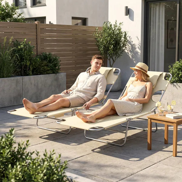 2 Tanning Chairs with Face Hole, 5-Level Adjustable Outdoor Chaise Lounge Chair with Pillow for Beach, Pool, Beige - product image 8