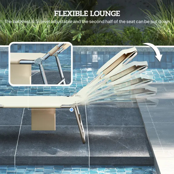 2 Tanning Chairs with Face Hole, 5-Level Adjustable Outdoor Chaise Lounge Chair with Pillow for Beach, Pool, Beige - product image 4