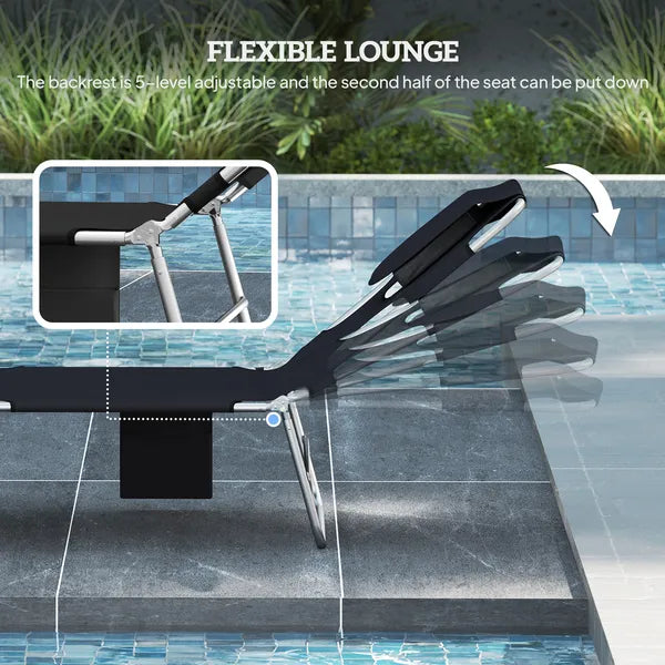 2 Tanning Chairs with Face Hole, 5-Level Adjustable Outdoor Chaise Lounge Chair with Pillow for Beach, Pool, Black - product image 4
