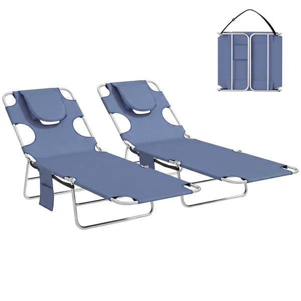 Outsunny 2 Tanning Chairs with Face Hole, 5-Level Adjustable Outdoor Chaise Lounge Chair with Pillow for Beach, Pool, Gray - product image 11