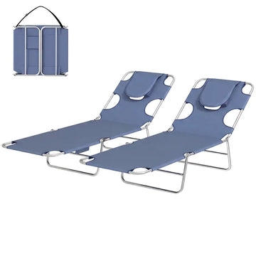 Outsunny 2 Tanning Chairs with Face Hole, 5-Level Adjustable Outdoor Chaise Lounge Chair with Pillow for Beach, Pool, Gray - product image 1