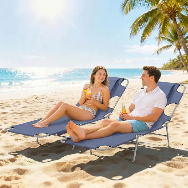 Outsunny 2 Tanning Chairs with Face Hole, 5-Level Adjustable Outdoor Chaise Lounge Chair with Pillow for Beach, Pool, Gray - product image 10