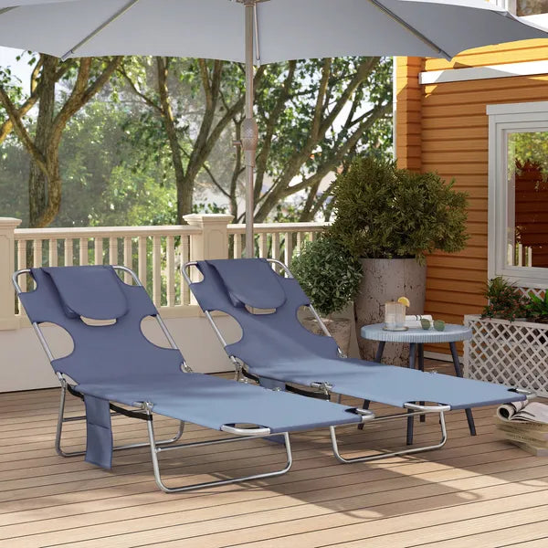 Outsunny 2 Tanning Chairs with Face Hole, 5-Level Adjustable Outdoor Chaise Lounge Chair with Pillow for Beach, Pool, Gray - product image 9