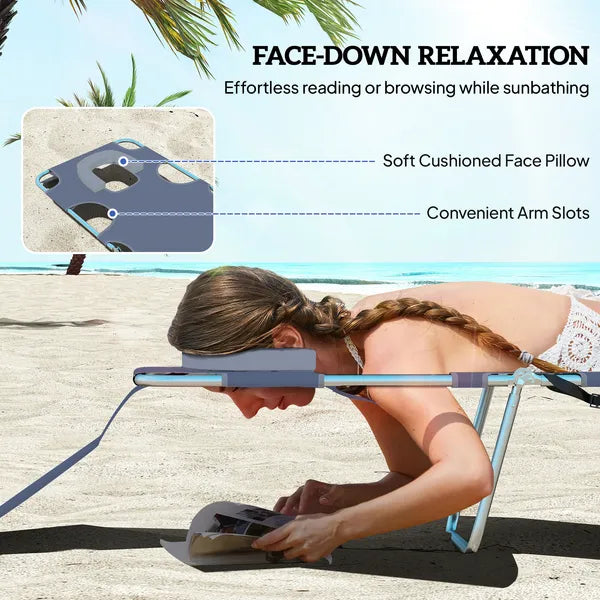 Outsunny 2 Tanning Chairs with Face Hole, 5-Level Adjustable Outdoor Chaise Lounge Chair with Pillow for Beach, Pool, Gray - product image 5