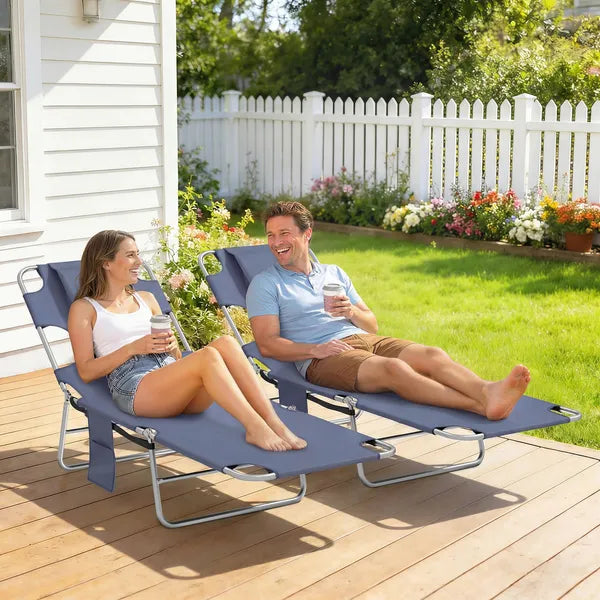Outsunny 2 Tanning Chairs with Face Hole, 5-Level Adjustable Outdoor Chaise Lounge Chair with Pillow for Beach, Pool, Gray - product image 2