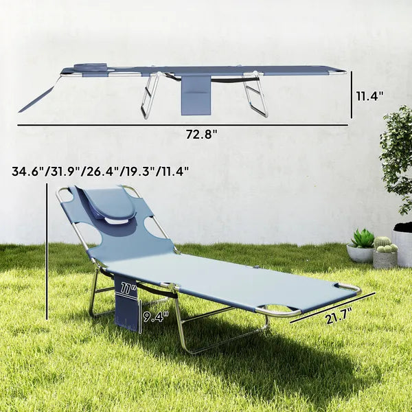 Outsunny 2 Tanning Chairs with Face Hole, 5-Level Adjustable Outdoor Chaise Lounge Chair with Pillow for Beach, Pool, Gray - product image 3