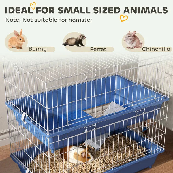 PawHut 2-Tier Guinea Pig Cage, Ferret Cage, Chinchilla Cage, Small Animal Cage Indoor with Dish and Bottle, 2 Doors, Deep Bottoms, Ramp, 28", Blue - product image 8
