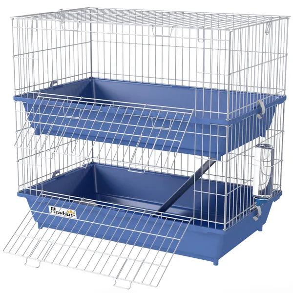 PawHut 2-Tier Guinea Pig Cage, Ferret Cage, Chinchilla Cage, Small Animal Cage Indoor with Dish and Bottle, 2 Doors, Deep Bottoms, Ramp, 28", Blue - product image 1