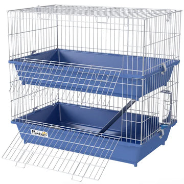 PawHut 2-Tier Guinea Pig Cage, Ferret Cage, Chinchilla Cage, Small Animal Cage Indoor with Dish and Bottle, 2 Doors, Deep Bottoms, Ramp, 28", Blue - product image 1