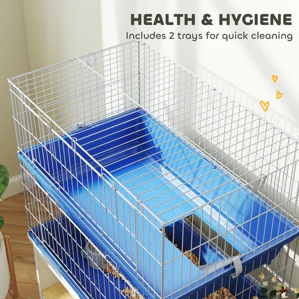 PawHut 2-Tier Guinea Pig Cage, Ferret Cage, Chinchilla Cage, Small Animal Cage Indoor with Dish and Bottle, 2 Doors, Deep Bottoms, Ramp, 28", Blue - product image 7