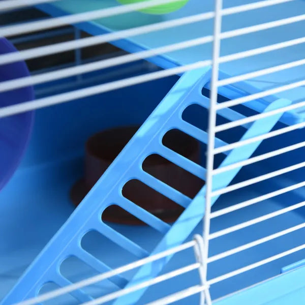 PawHut 2-Tier Hamster Cage Gerbil House with Portable Carry Handles, Anti-Pinning, Plastic Tray, Water Bottle, Food Dishes, Blue - product image 9