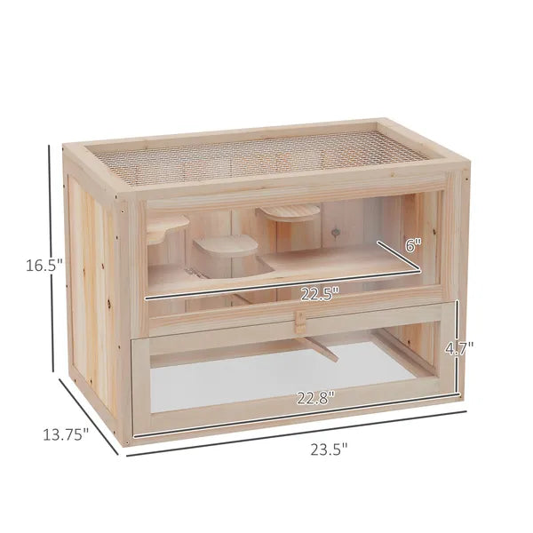 2-Tier Hamster Habitat Openable Top Front Door Shelf Ladder Stable Fir Wood Frame Nature Wood - product image 3